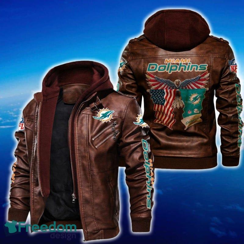 Miami Dolphins NFL Eagle 2D Leather Jacket Black And Brown Color image Miami Dolphins NFL Eagle 2D Leather Jacket Black And Brown Color - Miami Dolphins NFL Eagle Leather Jacket_2