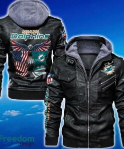 Miami Dolphins NFL Eagle 2D Leather Jacket Black And Brown Color