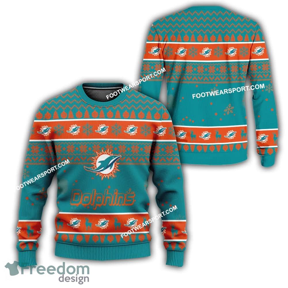 Miami Dolphins Xmas Pattern Ugly Christmas Sweater Gift For Men And Women image Miami Dolphins Xmas Pattern Ugly Christmas Sweater Gift For Men And Women - Miami Dolphins Xmas Pattern Ugly Christmas Sweater Gift For Men And Women