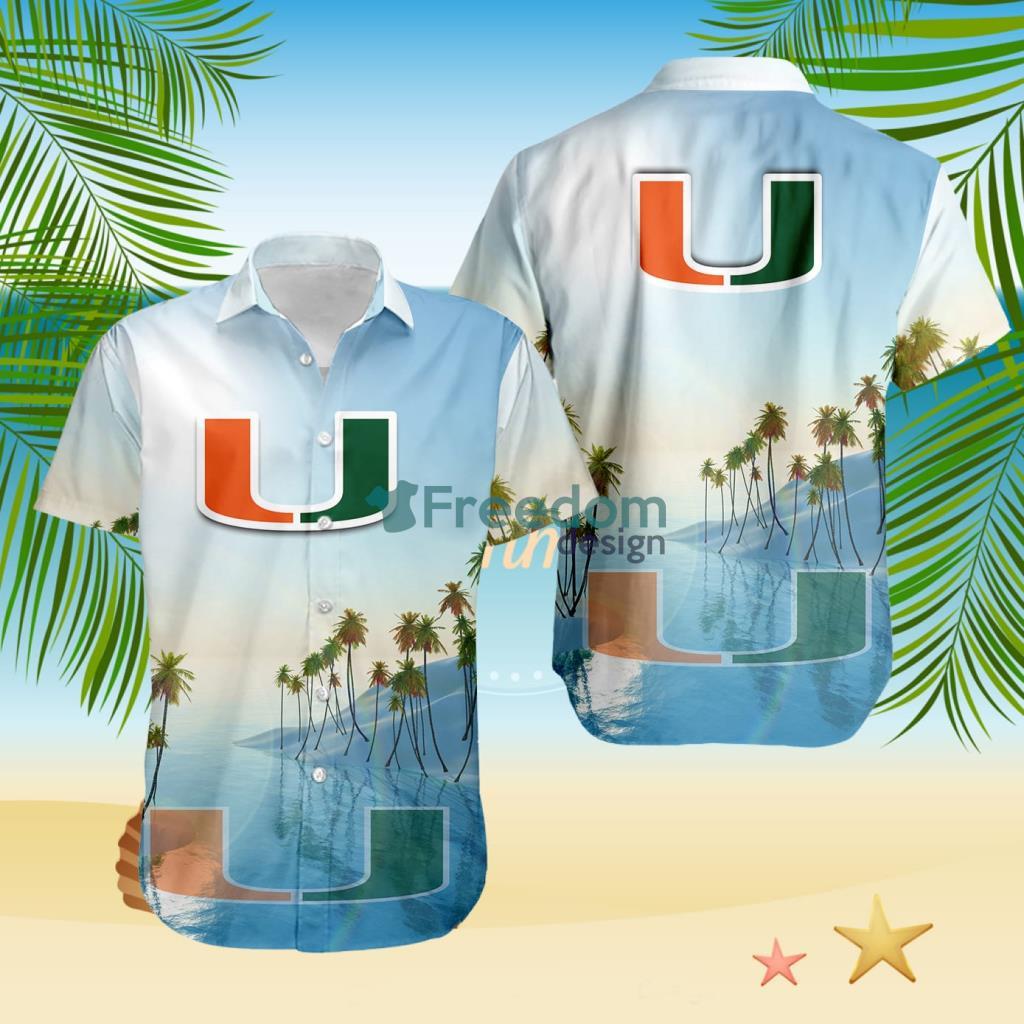 Miami Hurricanes NCAA Tropical Beach Blue Hawaiian Shirt image Miami Hurricanes NCAA Tropical Beach Blue Hawaiian Shirt Product Photo 1