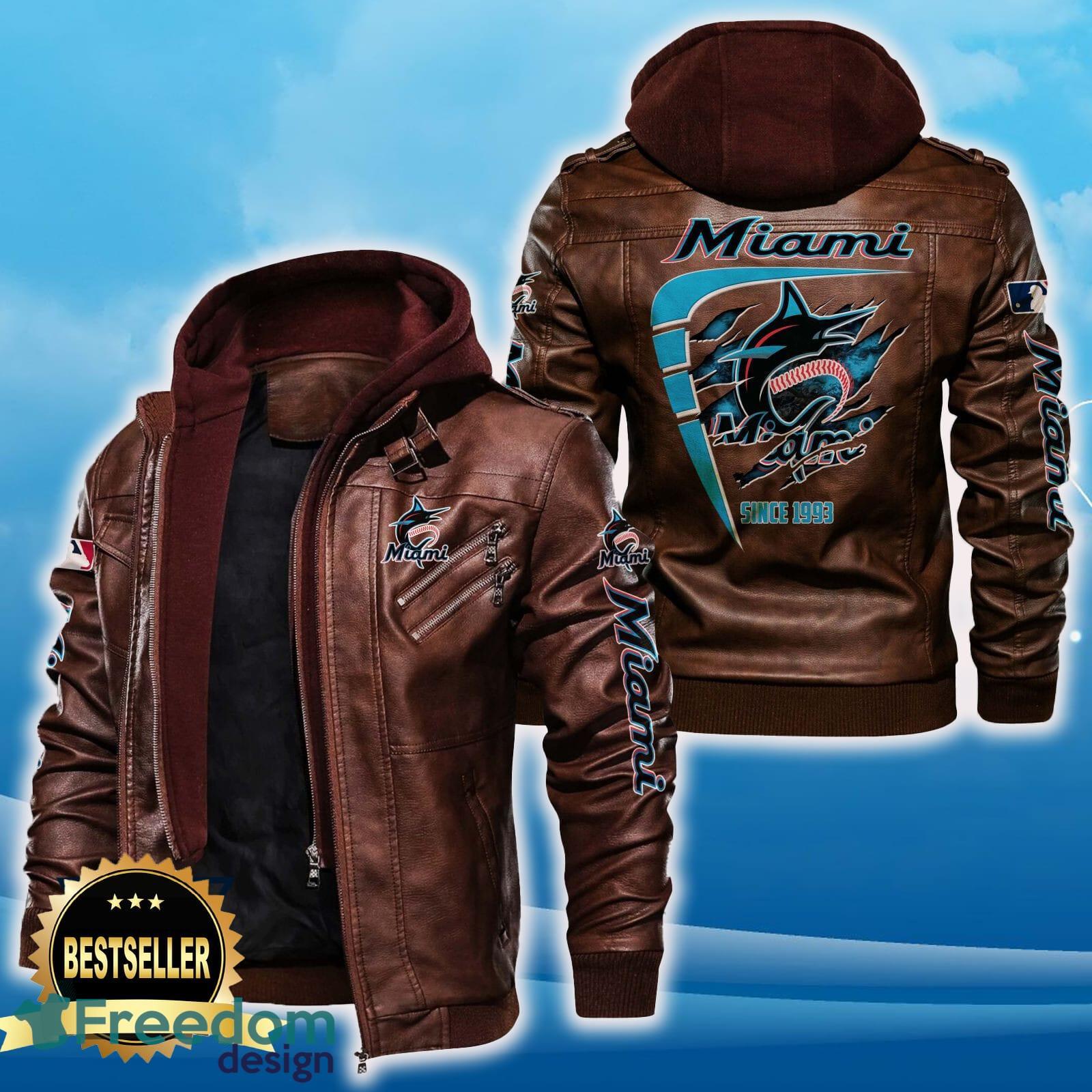 Miami Marlins Leather Jacket Black And Brown Color For Men And Women Gift Fans All OVer Print Gift Fans image Miami Marlins Leather Jacket Black And Brown Color For Men And Women Gift Fans All OVer Print Gift Fans - Miami Marlins Leather Jacket_2