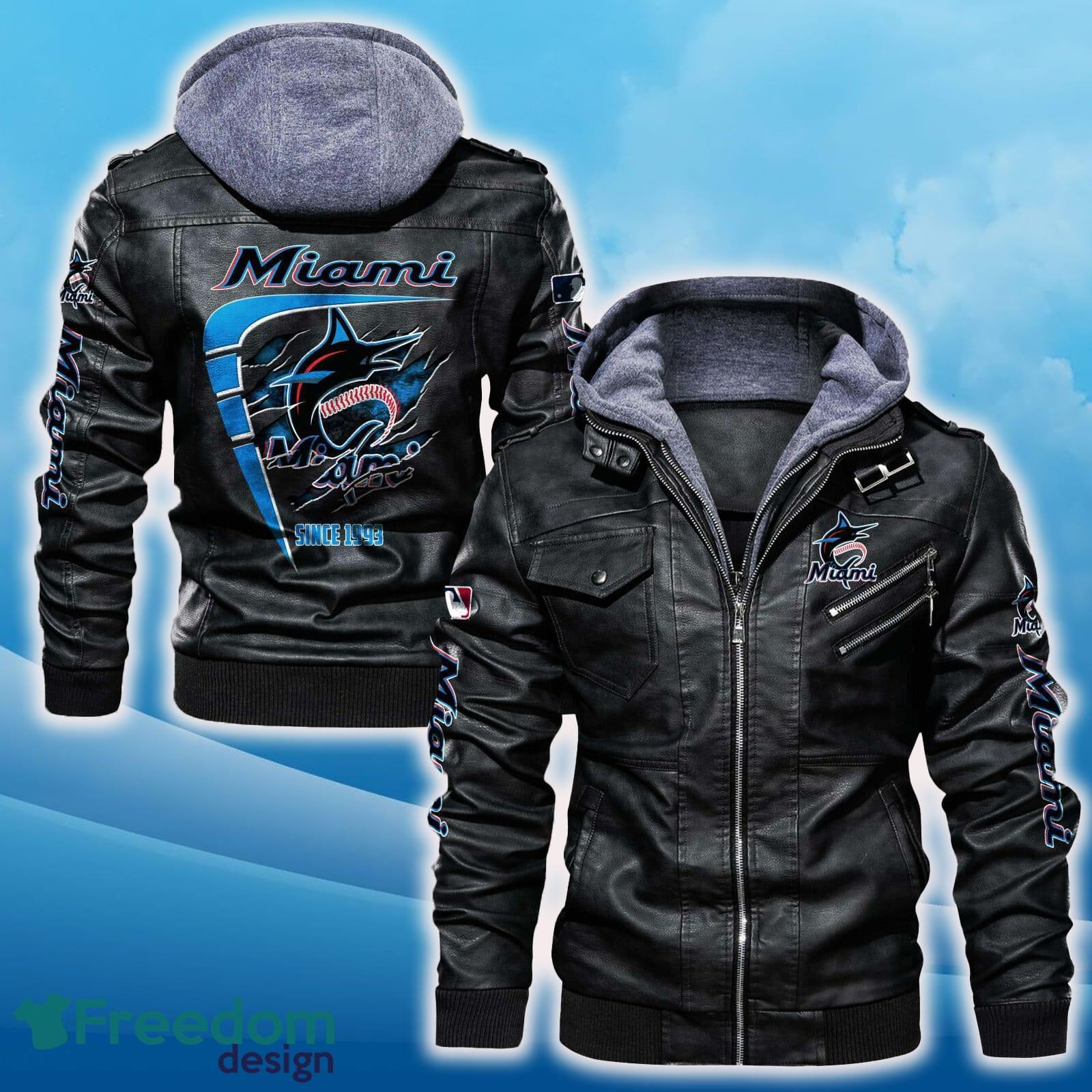 Miami Marlins Leather Jacket Black And Brown Color For Men And Women Gift Fans All OVer Print Gift Fans image Miami Marlins Leather Jacket Black And Brown Color For Men And Women Gift Fans All OVer Print Gift Fans - Miami Marlins Leather Jacket_1