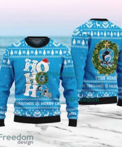 Miami Marlins MLB Custom Name Christmas Wreath Ugly Sweater Christmas For Fans
