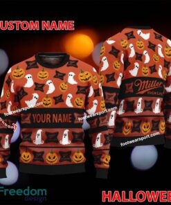 Miller High Life Beer Custom Name Halloween Ugly Christmas Sweater For Fans