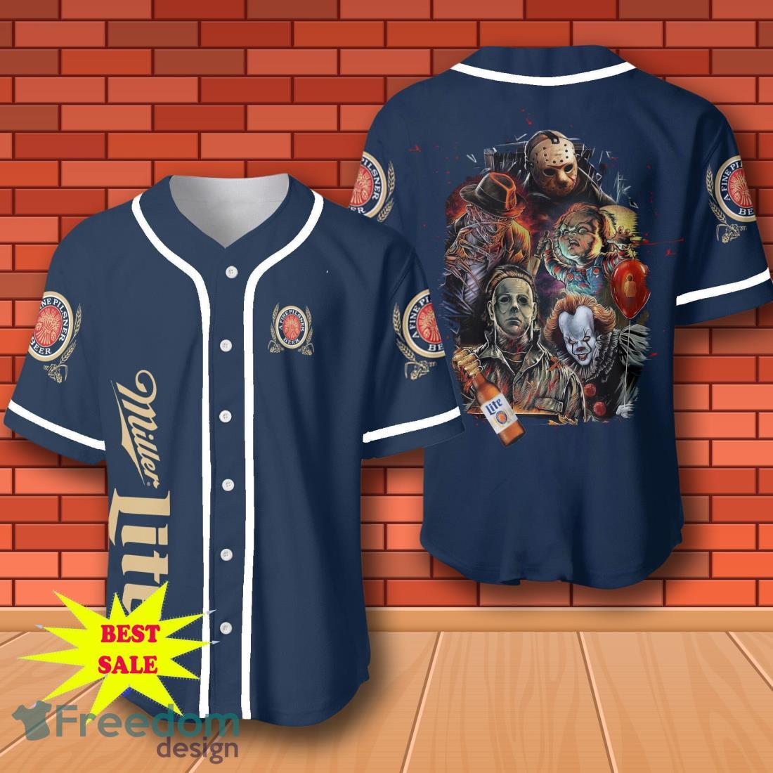 Miller Lite Halloween Horror Character Baseball Jersey for All Genders image Miller Lite Halloween Horror Character Baseball Jersey for All Genders Product Photo 1