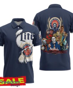 Miller Lite Horror Halloween Characters Polo Shirt Merry For Men Women Gift Holidays