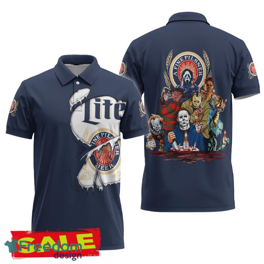 Miller Lite Horror Halloween Characters Polo Shirt Merry For Men Women Gift Holidays image Miller Lite Horror Halloween Characters Polo Shirt Merry For Men Women Gift Holidays - Miller Lite Horror Halloween Characters Polo Shirt Merry For Men Women Gift Holidays