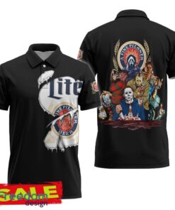 Miller Lite Horror Halloween Characters Polo Shirt Ornament For Men Women Gift Holidays