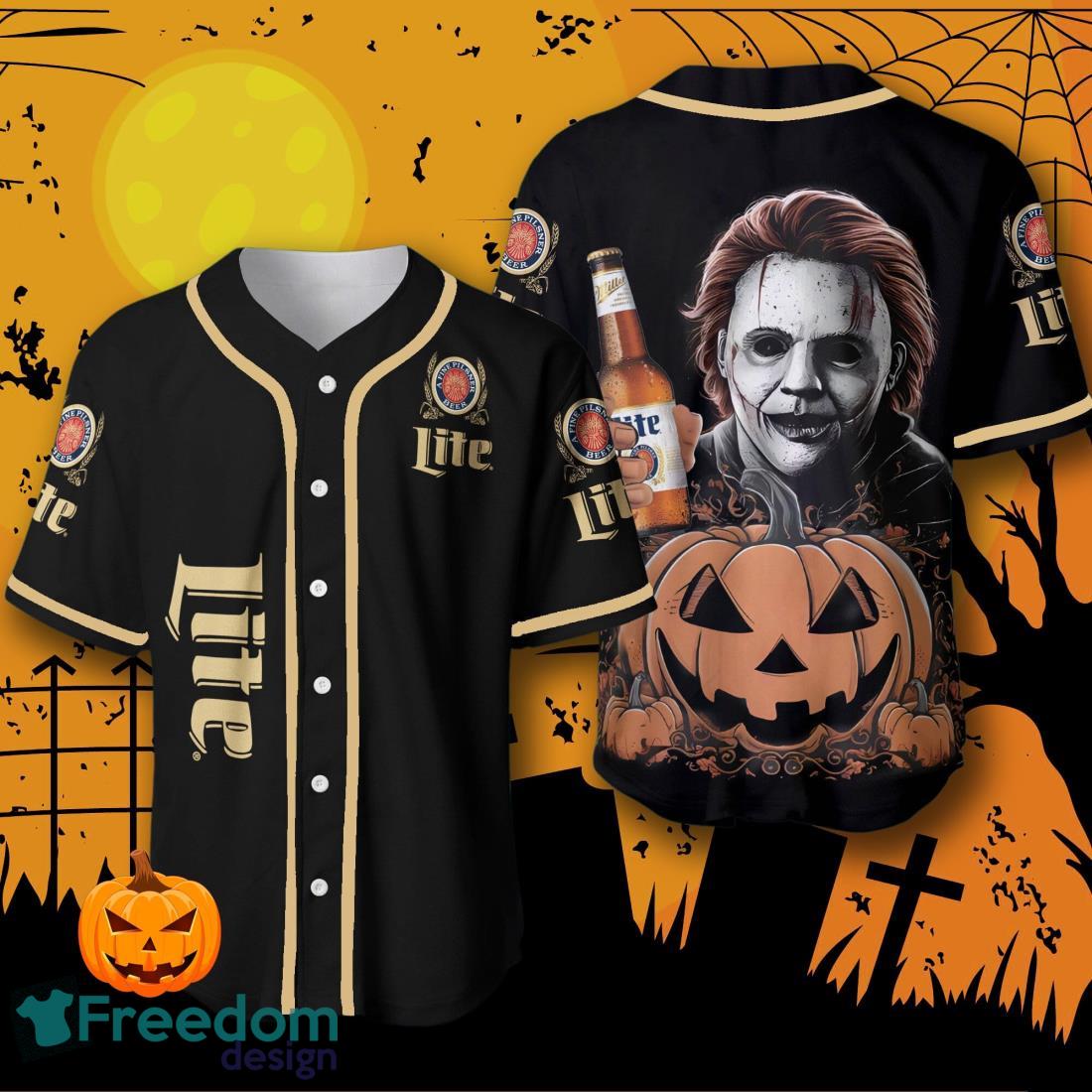 Miller Lite Michael Myers Halloween Costume Baseball Jersey For Men And Women image Miller Lite Michael Myers Halloween Costume Baseball Jersey For Men And Women Product Photo 1