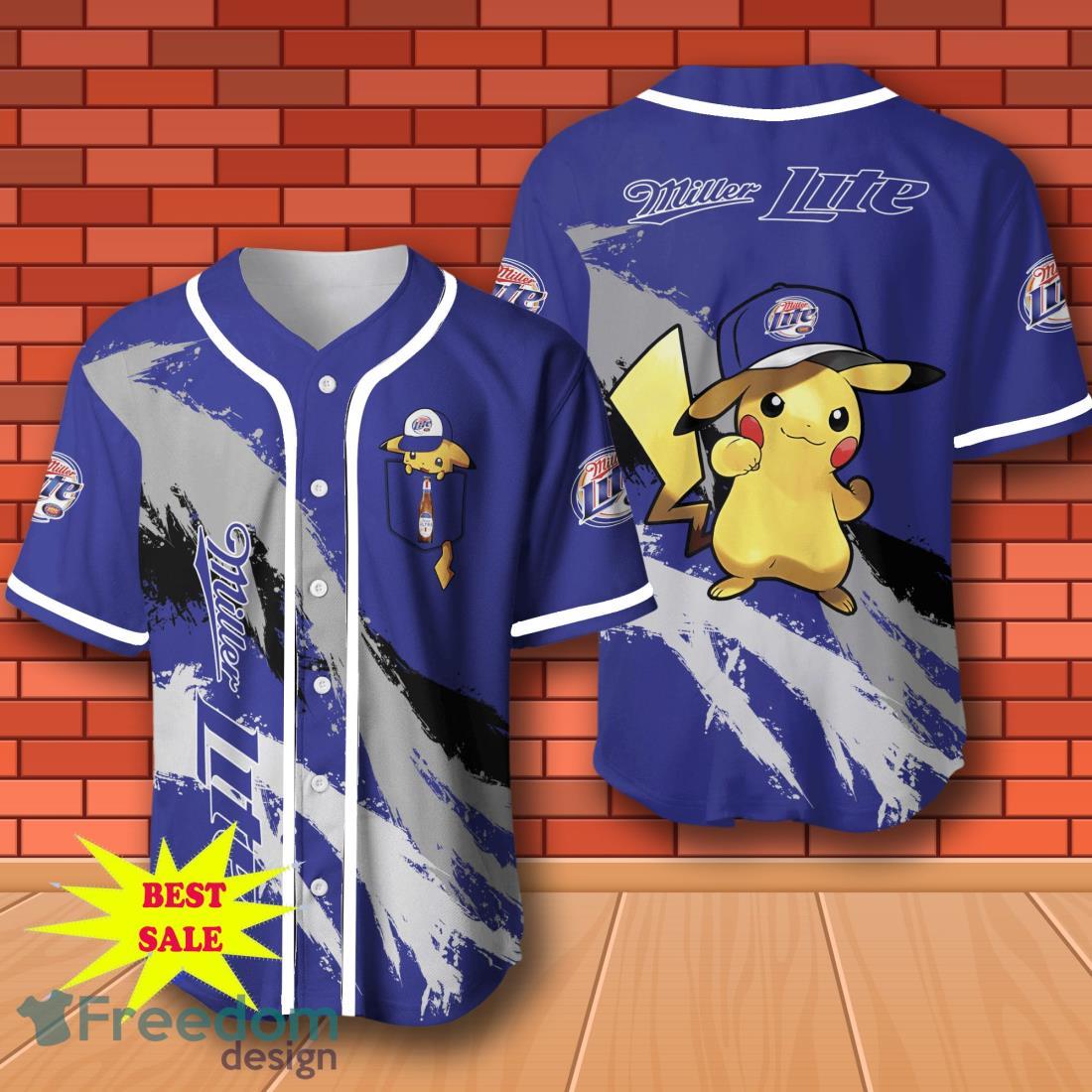 Miller Lite Pikachu Pokemon Baseball Jersey for All Genders image Miller Lite Pikachu Pokemon Baseball Jersey for All Genders Product Photo 1