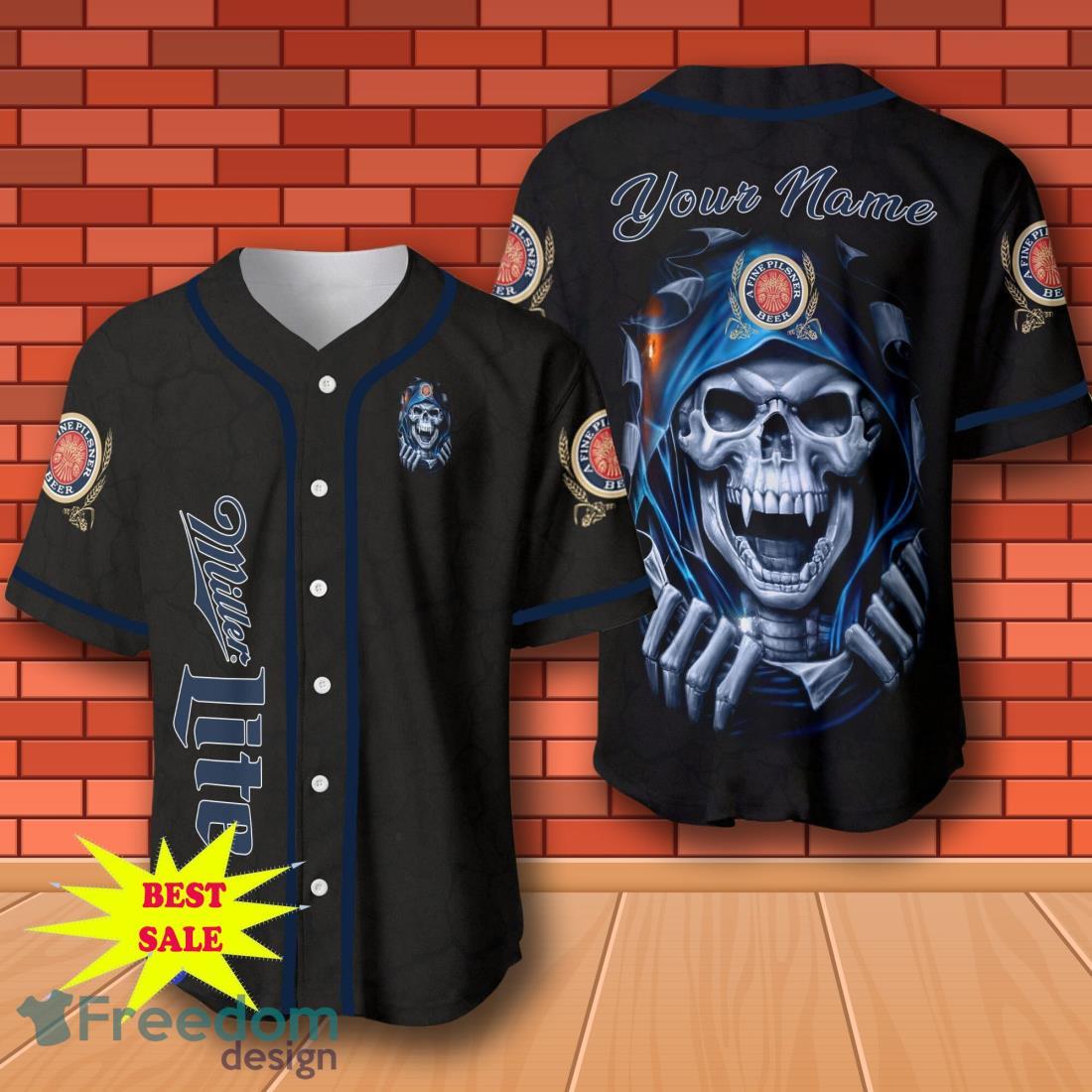 Miller Lite Skull Personalized Baseball Jersey for All Genders image Miller Lite Skull Personalized Baseball Jersey for All Genders Product Photo 1
