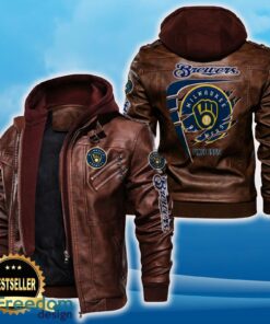 Milwaukee Brewers Leather Jacket Black And Brown Color For Men And Women Gift Fans All OVer Print Gift Fans - Milwaukee Brewers Leather Jacket_2