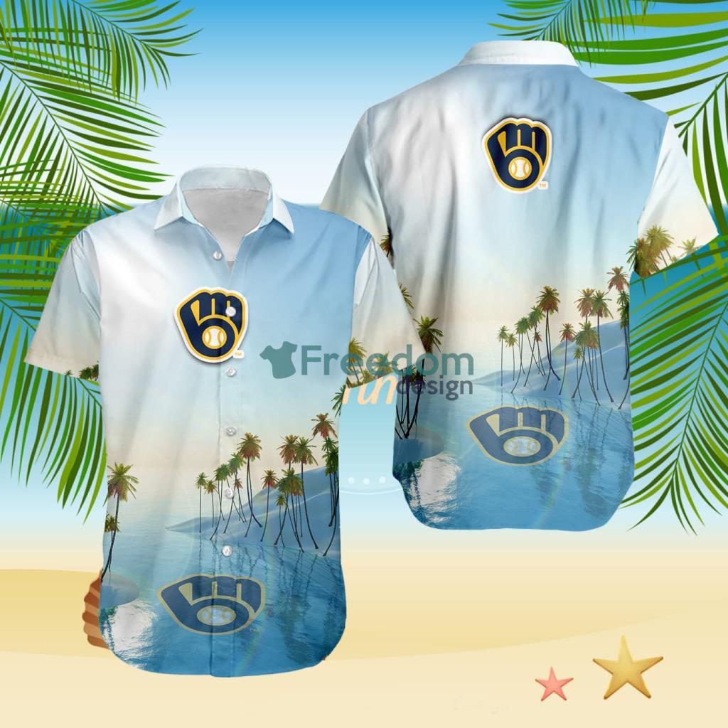 Milwaukee Brewers Tropical Beach Blue Hawaiian Shirt image Milwaukee Brewers Tropical Beach Blue Hawaiian Shirt Product Photo 1