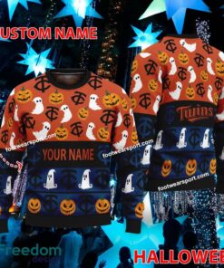 Minnesota Twins Custom Name Halloween Ugly Christmas Sweater AOP Gift For Men And Women