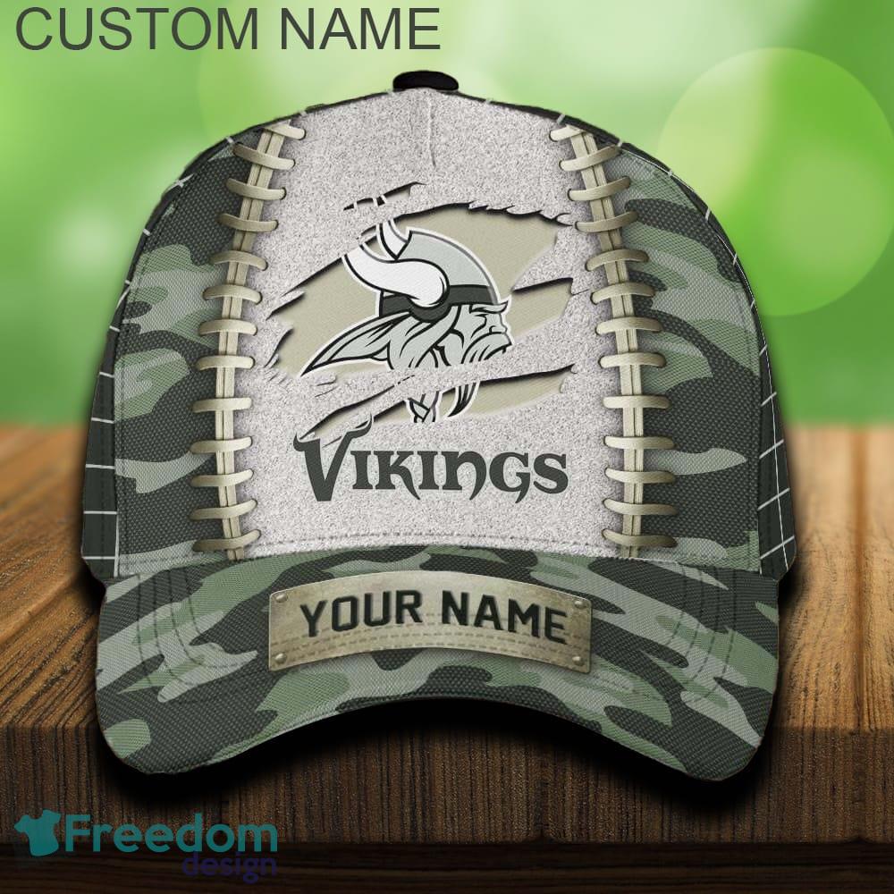 Minnesota Vikings 3D Hat And Cap Beach Design Camo Green For Fans Gift Custom Name image Minnesota Vikings 3D Hat And Cap Beach Design Camo Green For Fans Gift Custom Name - Minnesota Vikings 3D Hat And Cap Camo_1