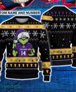 Minnesota Vikings 3D Ugly Christmas Sweater Grinch Funny Custom Number And Name