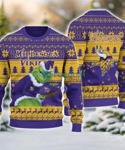 Minnesota Vikings Grinch Ugly Christmas Sweater With Team Logo 3D Printed Christmas Sweater Gift