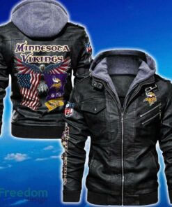Minnesota Vikings NFL Eagle 2D Leather Jacket Black And Brown Color