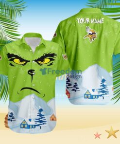 Minnesota Vikings NFL  Grinch Merry Merry Christmas House House Tropical Hawaiian Shirt Custom Name