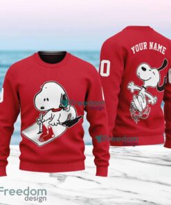 MLB Boston Red Sox Snoopy Happy Custom Name And Number Christmas Ugly Sweater 3D