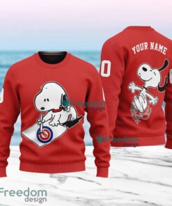 MLB Chicago Cubs Snoopy Happy Custom Name And Number Christmas Ugly Sweater 3D
