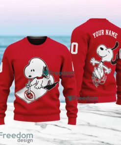 MLB Cincinnati Reds Snoopy Happy Custom Name And Number Christmas Ugly Sweater 3D