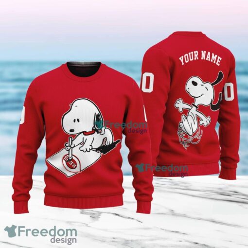 MLB Cincinnati Reds Snoopy Happy Custom Name And Number Christmas Ugly Sweater 3D Product Photo 1