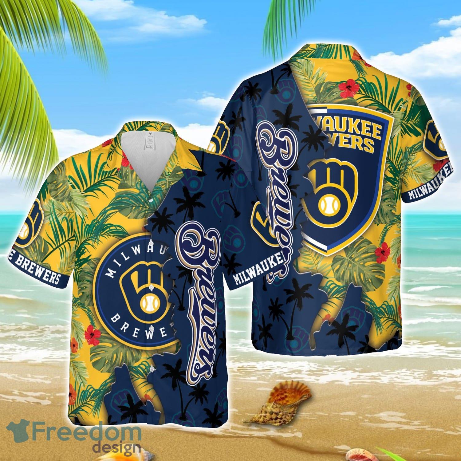 MLB Hawaiian Milwaukee Brewers Team MLB Tropical 3D Hawaiian Shirt image MLB Hawaiian Milwaukee Brewers Team MLB Tropical 3D Hawaiian Shirt Product Photo 1