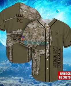 MLB Kansas City Royals Logo Design Camo Skull Custom Name Baseball Jersey Shirt Full Print