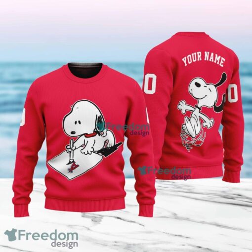 MLB Los Angeles Angels Snoopy Happy Custom Name And Number Christmas Ugly Sweater 3D Product Photo 1