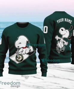 MLB Oakland Athletics Snoopy Happy Custom Name And Number Christmas Ugly Sweater 3D