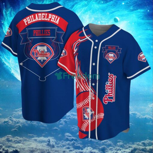 MLB Philadelphia Phillies Logo Classic Design Fire Ball Baseball Jersey Shirt Full Print Product Photo 1