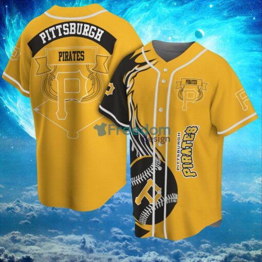 MLB Pittsburgh Pirates Logo Classic Design Fire Ball Baseball Jersey Shirt Full Print Product Photo 1