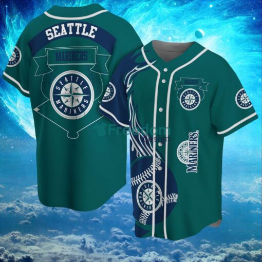 MLB Seattle Mariners Logo Classic Design Fire Ball Baseball Jersey Shirt Full Print Product Photo 1