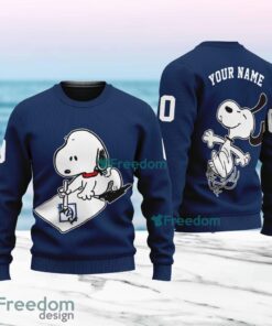 MLB Tampa Bay Rays Snoopy Happy Custom Name And Number Christmas Ugly Sweater 3D