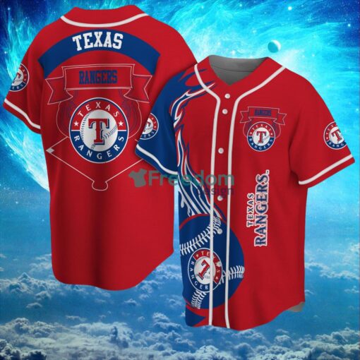 MLB Texas Rangers Logo Classic Design Fire Ball Baseball Jersey Shirt Full Print Product Photo 1