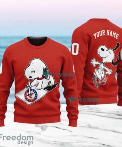 MLB Texas Rangers Snoopy Happy Custom Name And Number Christmas Ugly Sweater 3D