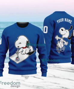 MLB Toronto Blue Jays Snoopy Happy Custom Name And Number Christmas Ugly Sweater 3D