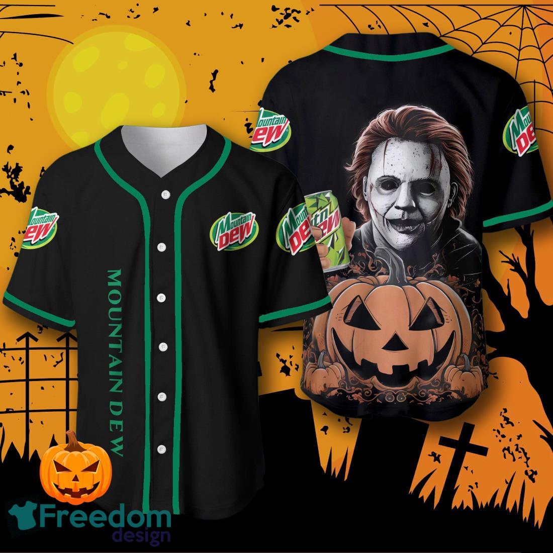Mountain Dew Michael Myers Halloween Costume Baseball Jersey For Men And Women image Mountain Dew Michael Myers Halloween Costume Baseball Jersey For Men And Women Product Photo 1