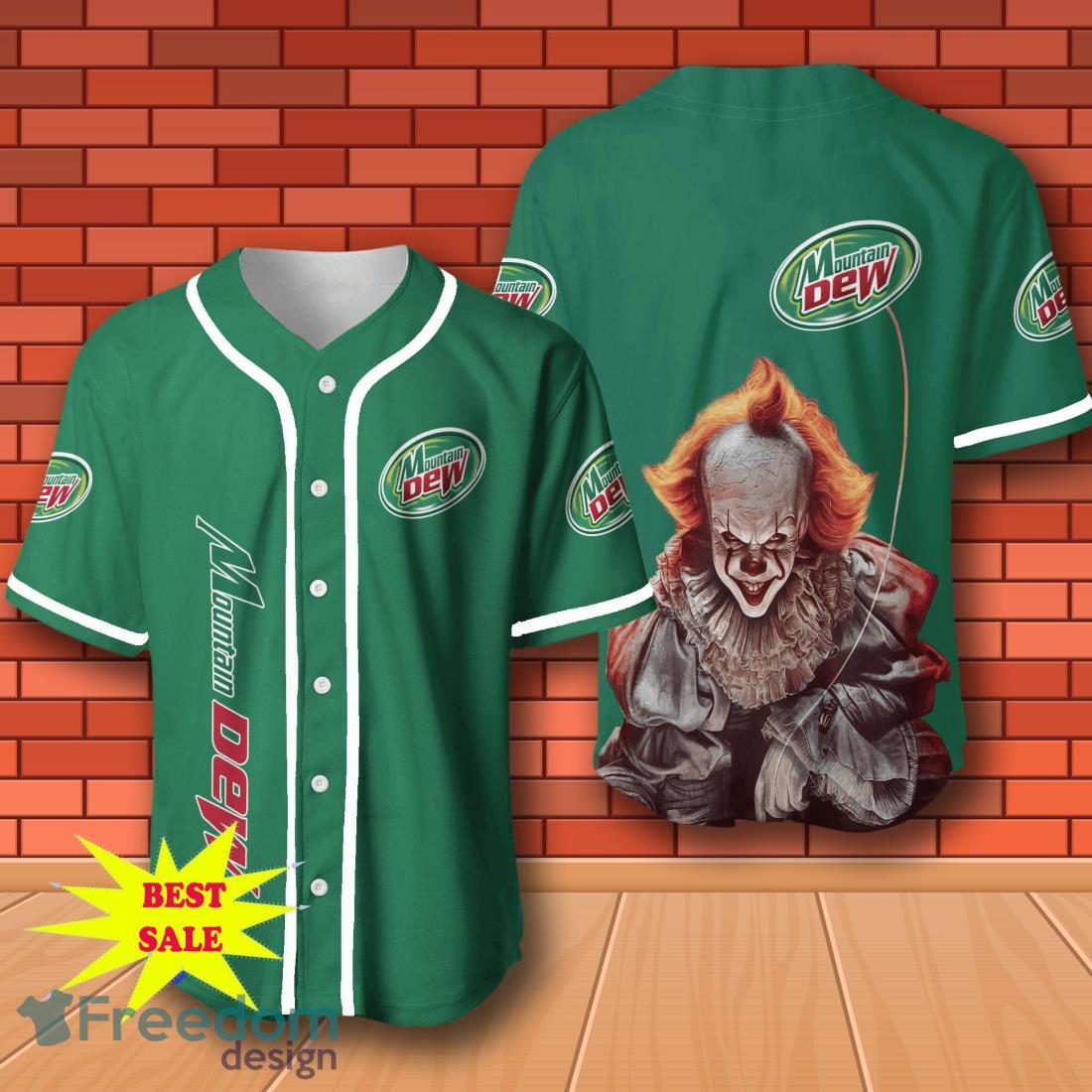 Mountain Dew Pennywise Halloween Baseball Jersey for All Genders image Mountain Dew Pennywise Halloween Baseball Jersey for All Genders Product Photo 1