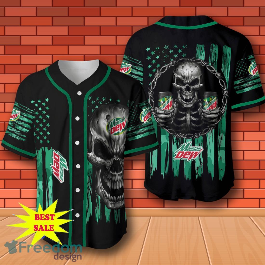 Mountain Dew Skull USA Flag Baseball Jersey for All Genders image Mountain Dew Skull USA Flag Baseball Jersey for All Genders Product Photo 1