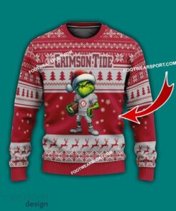 Multi Style Grinch Alabama Crimson Tide Knitted Christmas Sweater AOP Gift For Men And Women - Grinch Alabama Crimson Tide Ugly Christmas Sweater Photo 1