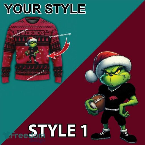 Multi Style Grinch Arkansas Razorbacks Ugly Christmas Sweater Gift For Men And Women - Grinch Arkansas Razorbacks Ugly Christmas Sweater Photo 3