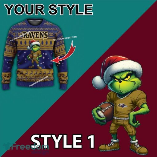 Multi Style Grinch Baltimore Ravens Ugly Xmas Sweater Gift For Men And Women - Grinch Baltimore Ravens Ugly Christmas Sweater Photo 3