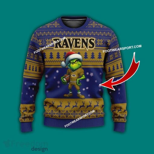 Multi Style Grinch Baltimore Ravens Ugly Xmas Sweater Gift For Men And Women - Grinch Baltimore Ravens Ugly Christmas Sweater Photo 1