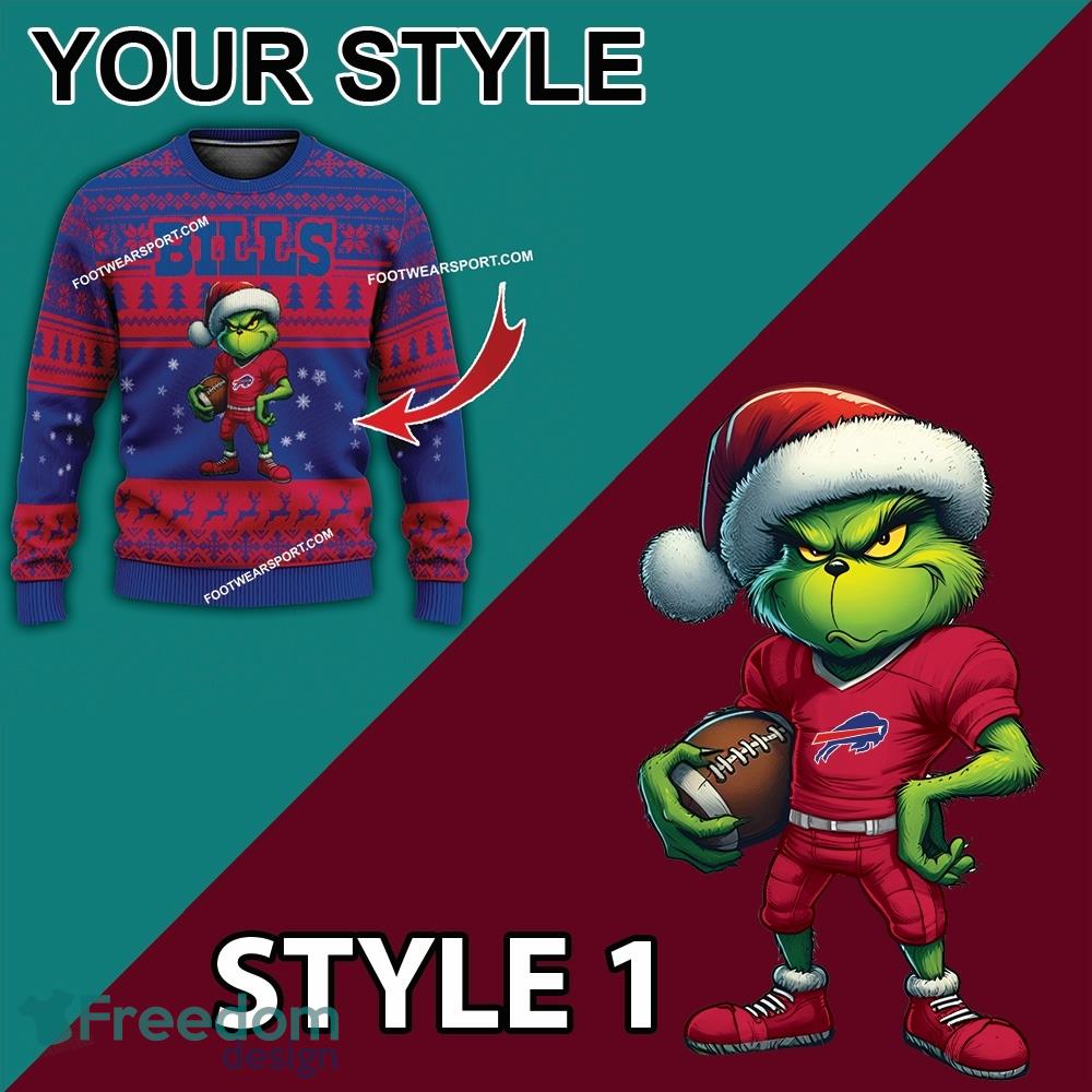 Multi Style Grinch Buffalo Bills Knitted Christmas Sweater AOP Gift For Adult image Multi Style Grinch Buffalo Bills Knitted Christmas Sweater AOP Gift For Adult - Grinch Buffalo Bills Ugly Christmas Sweater Photo 3