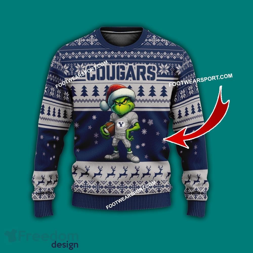 Multi Style Grinch BYU Cougars Ugly Christmas Sweater Gift For Men And Women image Multi Style Grinch BYU Cougars Ugly Christmas Sweater Gift For Men And Women - Grinch BYU Cougars Ugly Christmas Sweater Photo 1