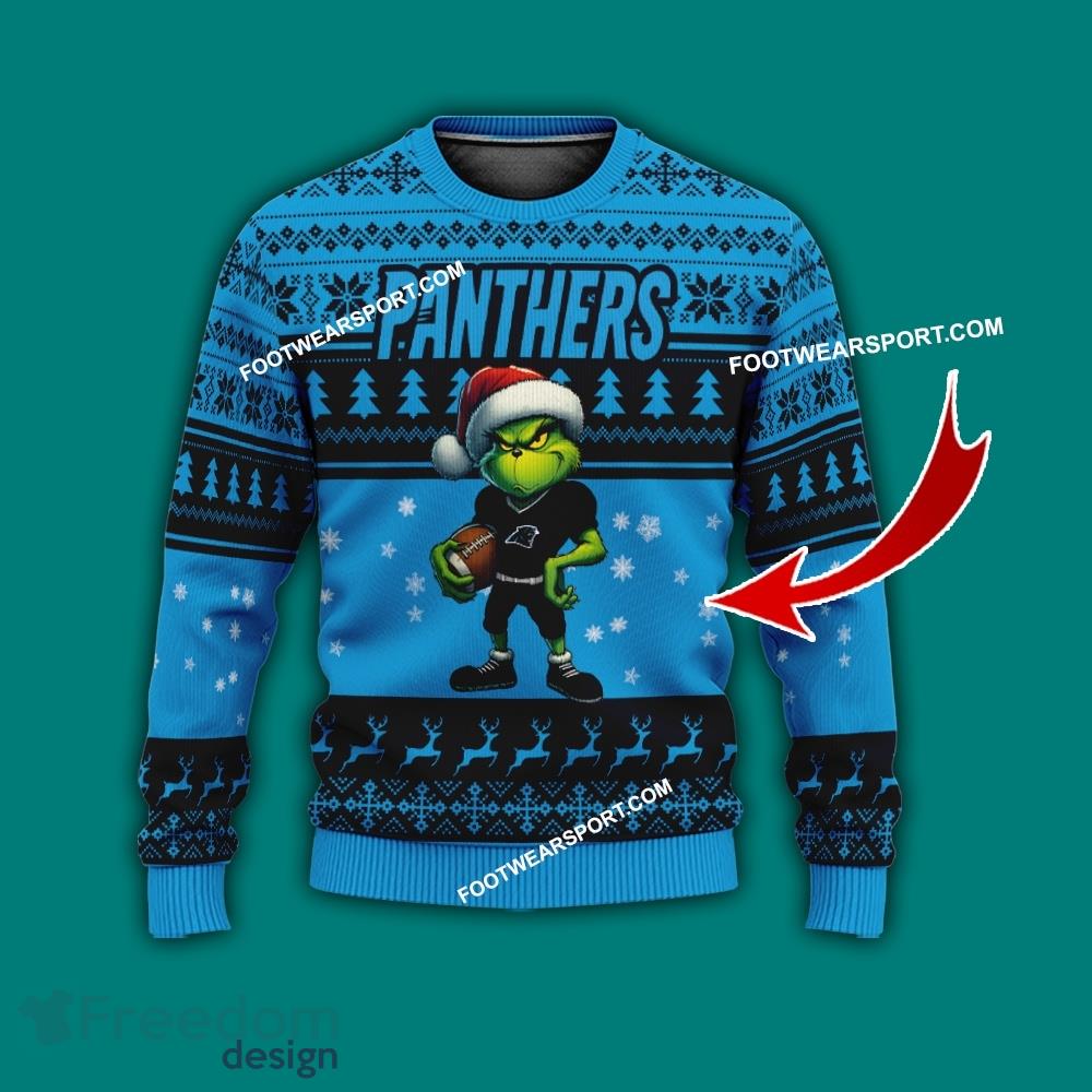 Multi Style Grinch Carolina Panthers Knitted Christmas Sweater AOP Gift For Men And Women image Multi Style Grinch Carolina Panthers Knitted Christmas Sweater AOP Gift For Men And Women - Grinch Carolina Panthers Ugly Christmas Sweater Photo 1