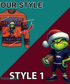 Multi Style Grinch Denver Broncos Ugly Christmas Sweater Gift For Men And Women image Multi Style Grinch Denver Broncos Ugly Christmas Sweater Gift For Men And Women - Grinch Denver Broncos Ugly Christmas Sweater Photo 3