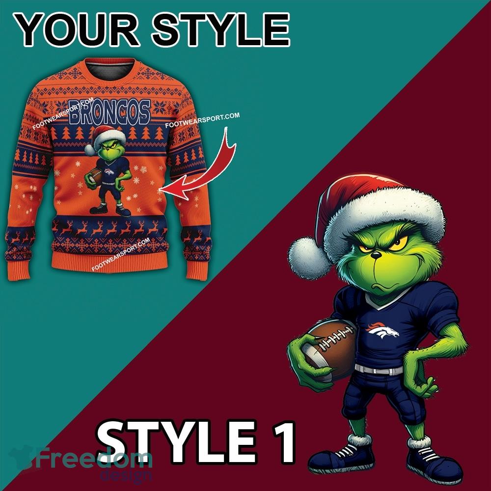 Multi Style Grinch Denver Broncos Ugly Christmas Sweater Gift For Men And Women image Multi Style Grinch Denver Broncos Ugly Christmas Sweater Gift For Men And Women - Grinch Denver Broncos Ugly Christmas Sweater Photo 3